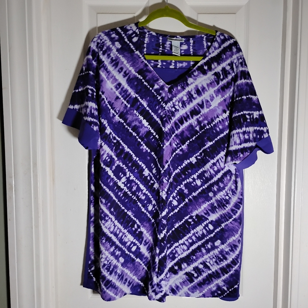 Tie Dyed Purple V-neck Cap Sleeve Top Catherines 1X (18/20)